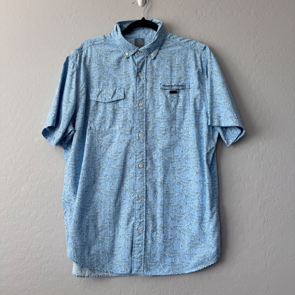 Vineyard Vines Harbor Shirt Fishing Print Button Down Short Sleeve L‎